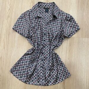 Y2K Timing fitted baby blue and fuchsia abstract print blouse size Medium